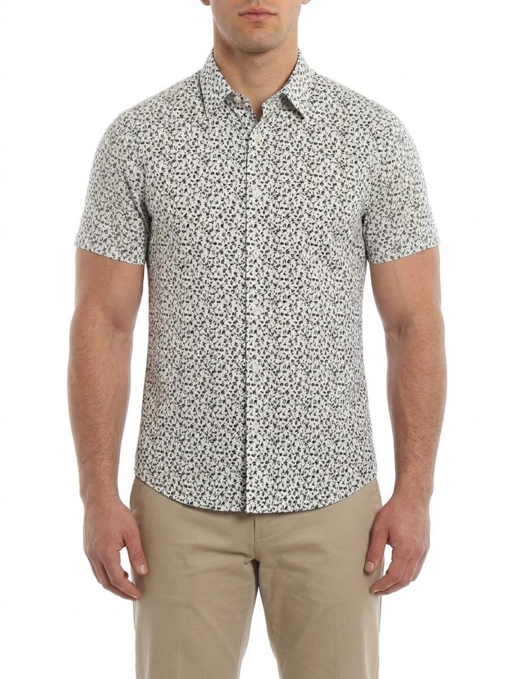 Michael Kors Mens Short Sleeve Slim Fit Floral Button Down Shirt White Size XL